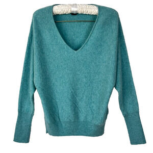 Tahari Cashmere Sweater Top V-Neck Teal Blue Women's Size Large 100% 2 Ply